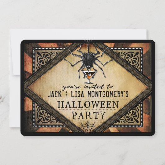 Costume Party Orange Black Spider Cocktail einlade Einladung (Vorderseite)