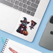 Costumed Pitbull Halloween Aufkleber (Laptop mit iPhone)