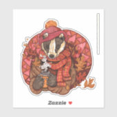 Cosy Autumn Badger Art Sticker (Blatt)