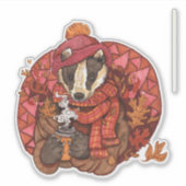 Cosy Autumn Badger Art Sticker (Vorderseite)