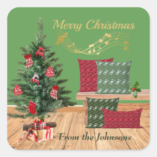 Cosy Bench Merry Christmas Quadratischer Aufkleber