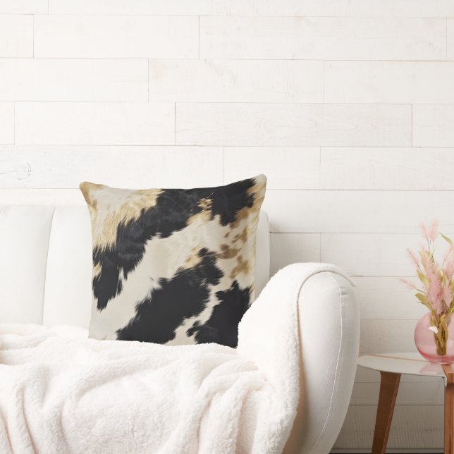 Cosy Black Cream Gold Südwest Cowhide Kissen (Liege)