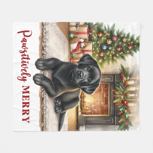 Cosy Black Labrador Hund Holiday Puppy Weihnachten Fleecedecke (Vorderseite (Horizontal))