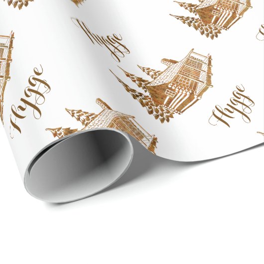 Cosy Blockhaus - Hygge oder Ihr eigener Text Geschenkpapier (Rolleneckpunkt)