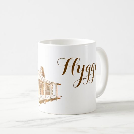 Cosy Blockhaus - Hygge oder Ihr eigener Text Kaffeetasse (VorderseiteRechts)