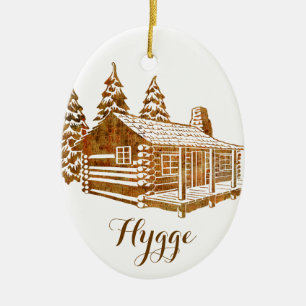 Cosy Blockhaus - Hygge oder Ihr eigener Text Keramikornament