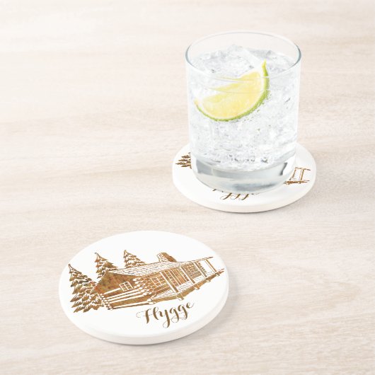 Cosy Blockhaus - Hygge oder Ihr eigener Text Sandstein Untersetzer (Seite)