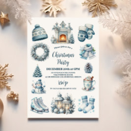 Cosy Blue Rustica Weihnachts-Party Einladung