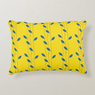 Cosy Bright Yellow Blue Blätter Cotton Dekokissen