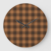 Cosy Brown Kariert Buffalo Print Muster Große Wanduhr (Vorderseite)
