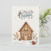Cosy Cabin Christmas Card | Rustikaler Urlaub Einladung (Stehend Vorderseite)