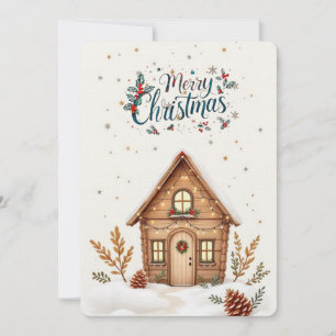 Cosy Cabin Christmas Card   Rustikaler Urlaub Einladung