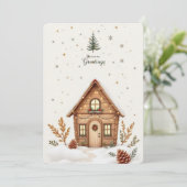 Cosy Cabin Christmas Card | Rustikaler Urlaub Einladung (Stehend Vorderseite)