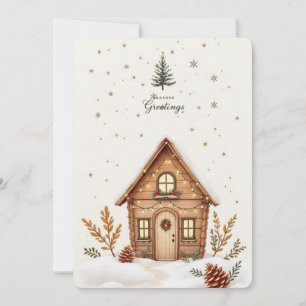 Cosy Cabin Christmas Card   Rustikaler Urlaub Einladung