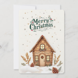 Cosy Cabin Christmas Card   Rustikaler Urlaub Einladung