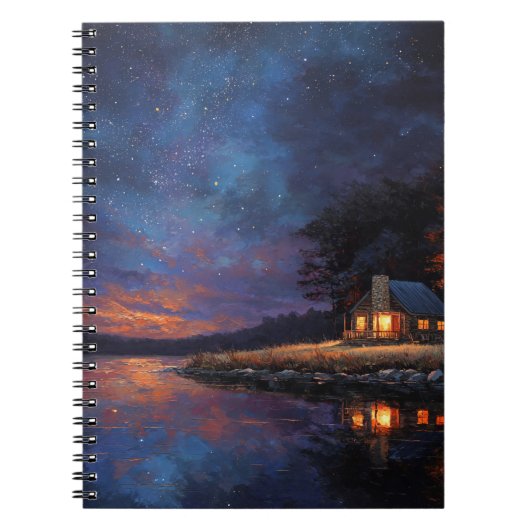 Cosy Cabin Reflections Starry Twilight Notebook Notizblock (Vorderseite)