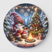Cosy Campfire Gnome" - Weihnachtsmauer Große Wanduhr (Vorderseite)