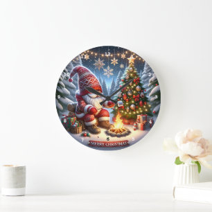 Cosy Campfire Gnome" - Weihnachtsmauer Große Wanduhr
