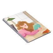 Cosy Cartoon Girl Reading Notebook Cover Notizblock (Rechte Seite)