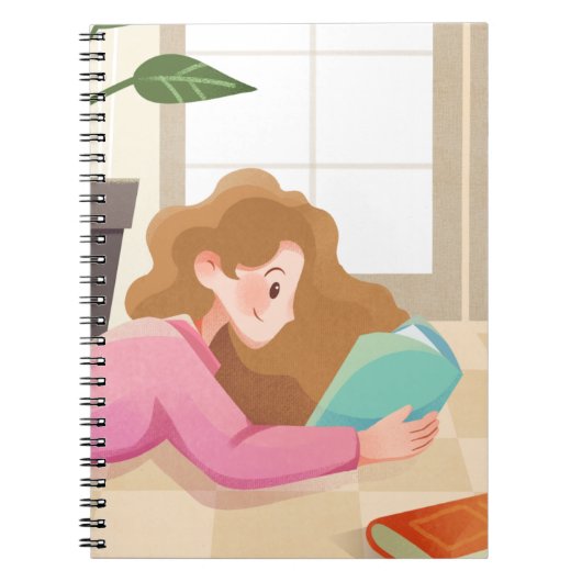 Cosy Cartoon Girl Reading Notebook Cover Notizblock (Vorderseite)