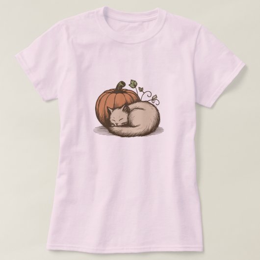 Cosy Cat and Pumpkin - Autumn Design T-Shirt (Design vorne)
