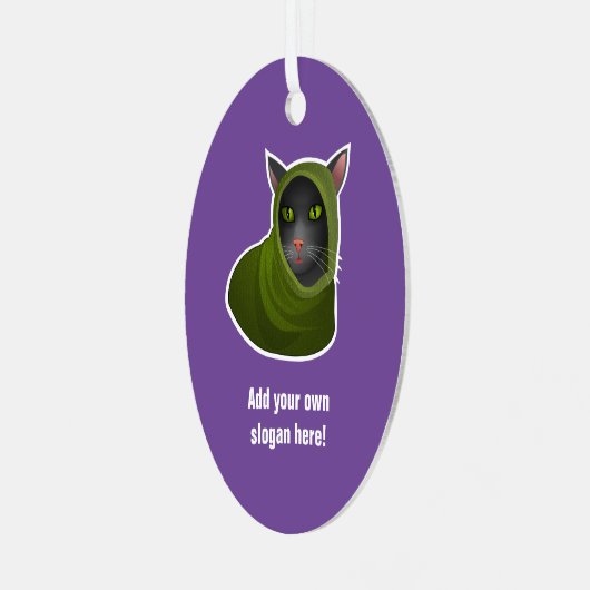 Cosy Cat in Hooded Outfit, Hacker Kitty - eigener  Ornament Aus Metall (Vorderseite links)