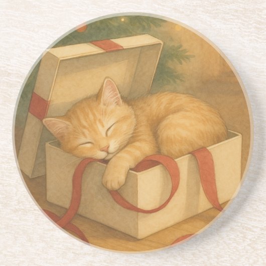 Cosy Cat Nickerchen Weihnachten Getränkeuntersetzer (Vorne)