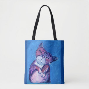 Cosy Cat Painted Kitty Niedlich Feline Fun Blau Tasche