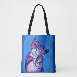 Cosy Cat Painted Kitty Niedlich Feline Fun Blau Tasche