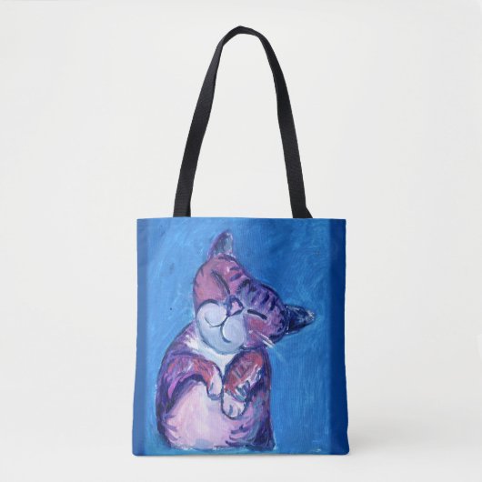 Cosy Cat Painted Kitty Niedlich Feline Fun Blau Tasche (Vorderseite)