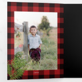 Cosy Chic Red Kariert Gold Weihnachtskarte Dreifach Gefaltete Einladung (Innen Erste Seite)