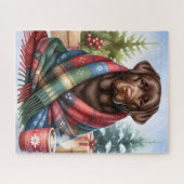 Cosy Chocolate Labrador Retriever Dog Weihnachten Puzzle (Horizontal)