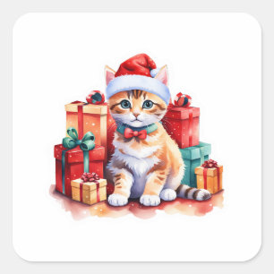 Cosy Christmas Cat Sticker - Niedlich Kitty mit Ge