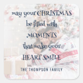 Cosy Christmas Sprichwort Foto Overlay Name Quadratischer Aufkleber (Vorderseite)