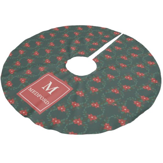 Cosy Classic Floral Christmas Monogram Tree Skirt Polyester Weihnachtsbaumdecke (Schrägansicht)