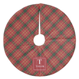 Cosy Classic Kariertes Weihnachtsmuster Monogramm Fleece Weihnachtsbaumdecke