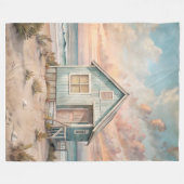 Cosy Coastal Hütte Beach House Wasserfarbe Fleecedecke (Vorderseite (Horizontal))