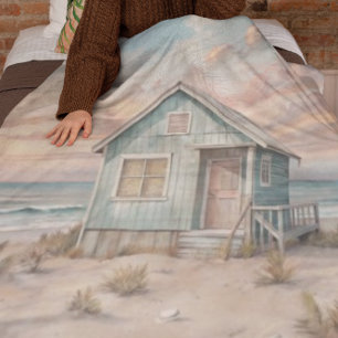 Cosy Coastal Hütte Beach House Wasserfarbe Fleecedecke