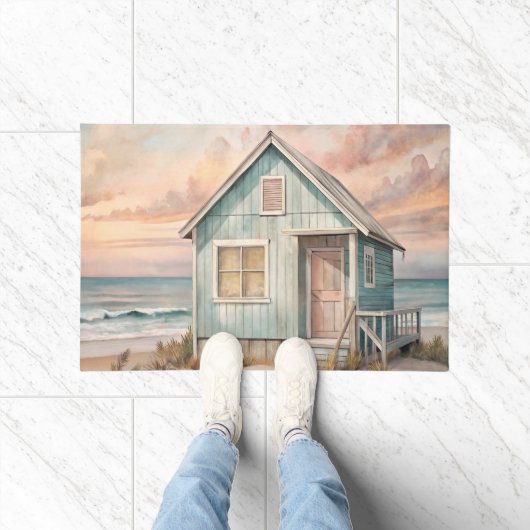 Cosy Coastal Hütte Beach House Wasserfarbe Fußmatte (Indoor)