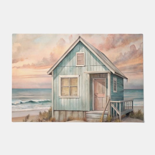Cosy Coastal Hütte Beach House Wasserfarbe Fußmatte (Vorderseite)