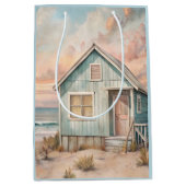 Cosy Coastal Hütte Beach House Wasserfarbe Mittlere Geschenktüte (Vorderseite)