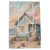 Cosy Coastal Hütte Beach House Wasserfarbe Mittlere Geschenktüte (Rückseite)