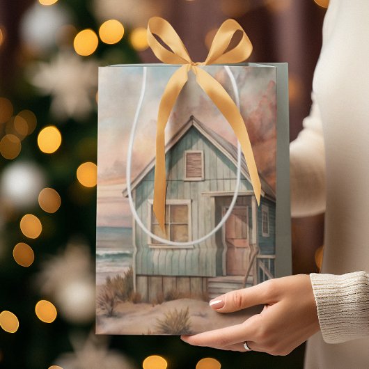 Cosy Coastal Hütte Beach House Wasserfarbe Mittlere Geschenktüte