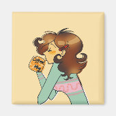 Cosy Coffee Girl Morning Illustration Magnet (Vorne)