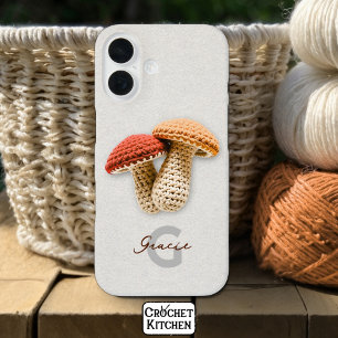 Cosy Cotattecore Crochet Mushroom Monogram Name iPhone 16 Hülle