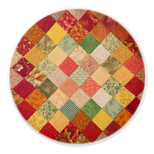 Cosy Country Fall Diamond Patchwork Quilt Keramikknauf (Vorderseite)