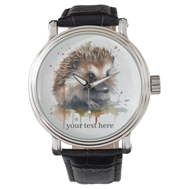 Cosy Critter: Igel in Wasserfarbe, Brauch Armbanduhr (Vorderseite)