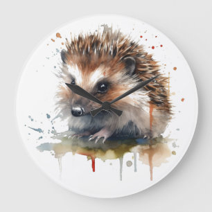 Cosy Critter: Igel in Wasserfarbe Große Wanduhr