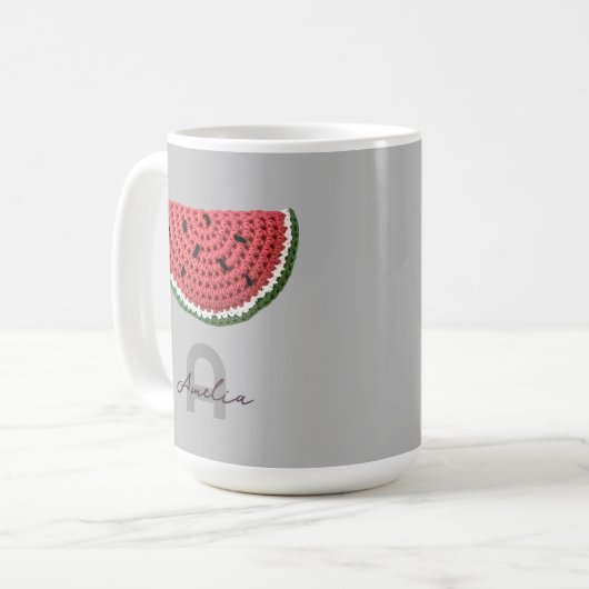 Cosy Crochet Watermelon Fruchtsästhetik Monogram Kaffeetasse (Vorderseite Links)