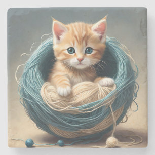 "Cosy Cuddles: The Kitten's Wooly Retreat" Steinuntersetzer